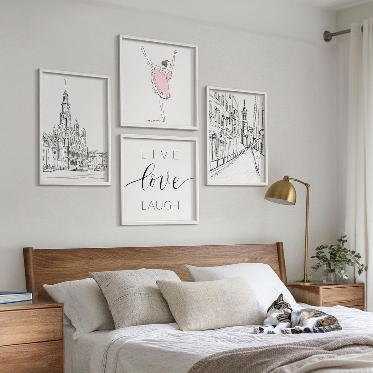 WANDBILDER 4er-Set - 50x50 cm & 40x60 cm Weißer Rahmen - Stilvolle Grafik, Ballerina-Architektur - Weiß, Kunststoff (50/50cm) - ArtPrintCave