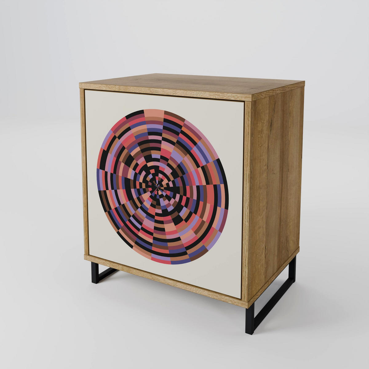 SIDEBOARD BROWN CIRCLES, Eichefarben, 57,5x42x77,5 cm, Schräge Buchenholzfüße - Eichefarben/Buchefarben, Holzwerkstoff/Buchenholz (57.5/77.5/42cm) - SpaceRebels