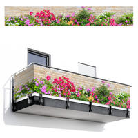 BALKON-SICHTSCHUTZ Blumen - Pflanzen - Blätter - Steine - Pink, Kunststoff (500/80cm) - MuchoWow