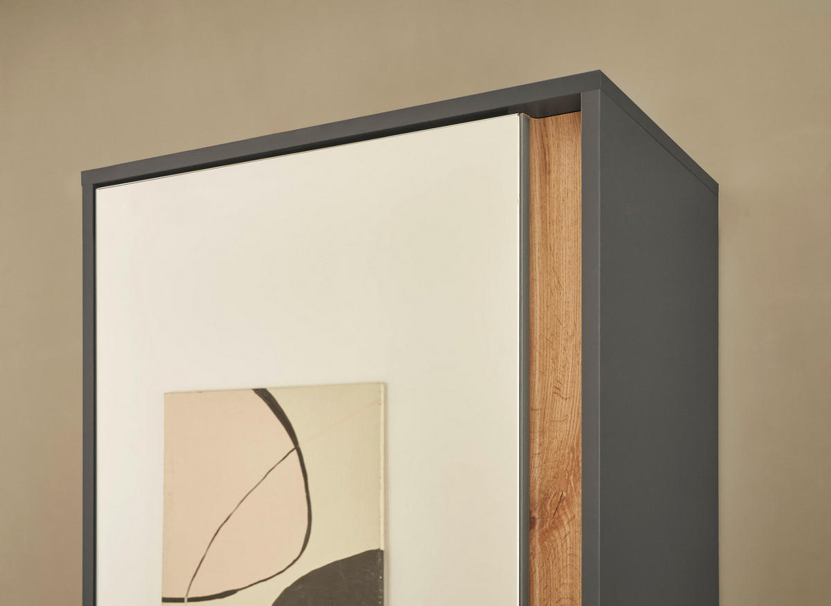 GARDEROBEN-SET 4-teilig grau, Eiche Wotan 170 cm, Garderobenkombination inklusive Sitzkissen - Silberfarben/Eiche Wotan, Glas/Holzwerkstoff (170/200/40cm) - Furn.Design