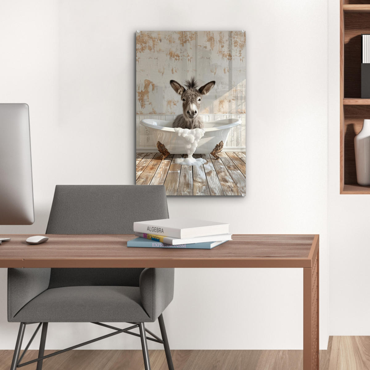 ACRYLGLASBILD Esel - Tiere - Badewanne - Schaumstoff 40x60 cm - Weiß, Glas (40/60cm) - MuchoWow