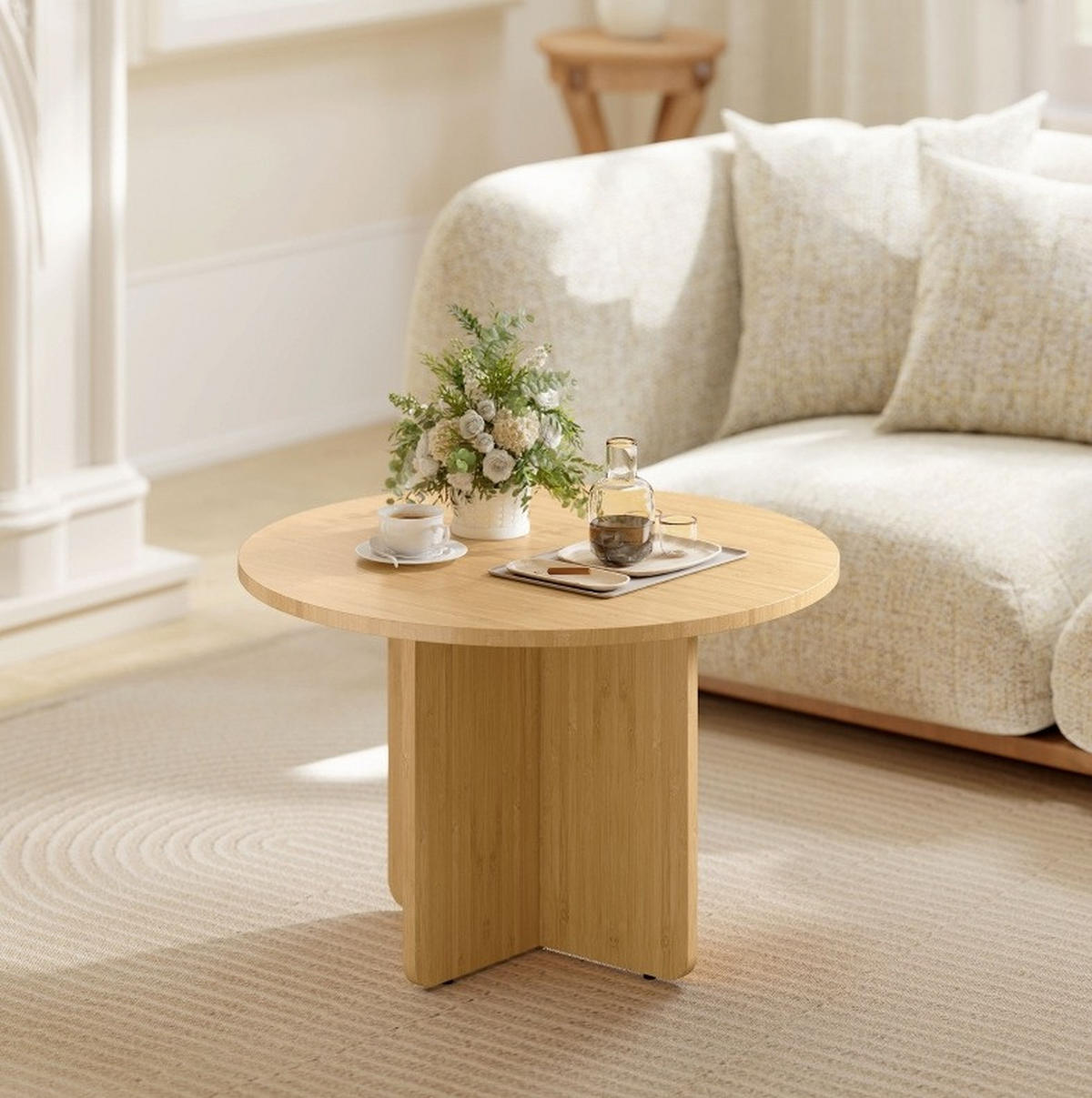 COUCHTISCH aus Bambus 66x66x45 cm in Natur mit Kreuzgestell - Naturfarben, Holzwerkstoff (66/66/45cm) - Modfu