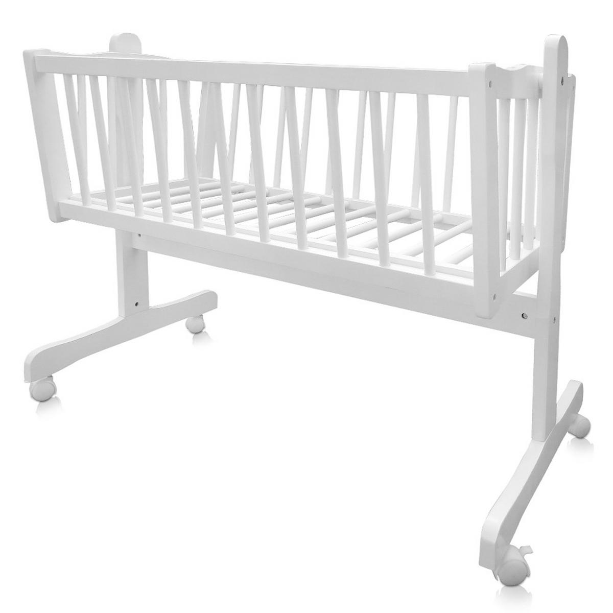BABYBETT Weiß mit Rollen - Weiß/Grau, Holz (54/100cm) - VitaliSpa