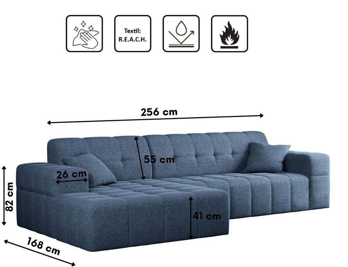 ECKSOFA L-Form NIMES Stoff Verita Marineblau Links - Blau, Holz (168/256cm) - Kaiser Möbel