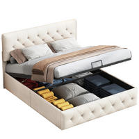 POLSTERBETT 140x200 cm Apricot Samt Verstellbar Gaslift Bettkasten - Beige, Holz (140/200cm) - SHOPENTRA
