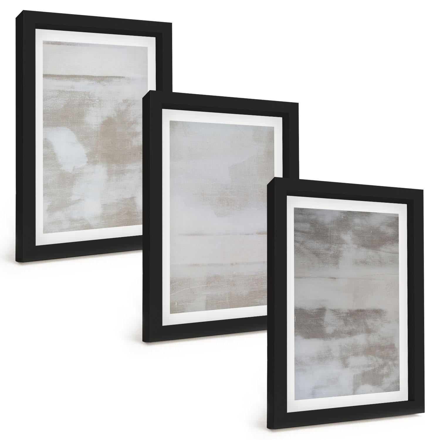 BILDER SET 3er Set - 20x30 cm Schwarzer Rahmen - Moderne, Used-Look-Texturen - Schwarz, Kunststoff (20/30cm) - TULUP