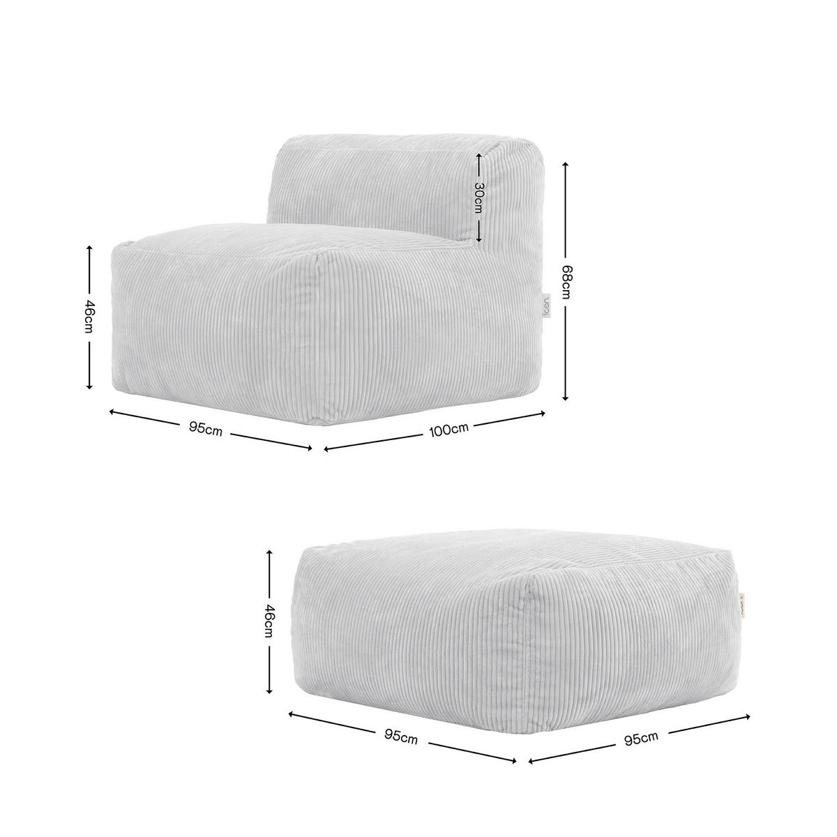 SITZSACK-SOFA 2-tlg.: Ecksessel, Fußstütze - Grau, Textil (185/46/95cm) - icon