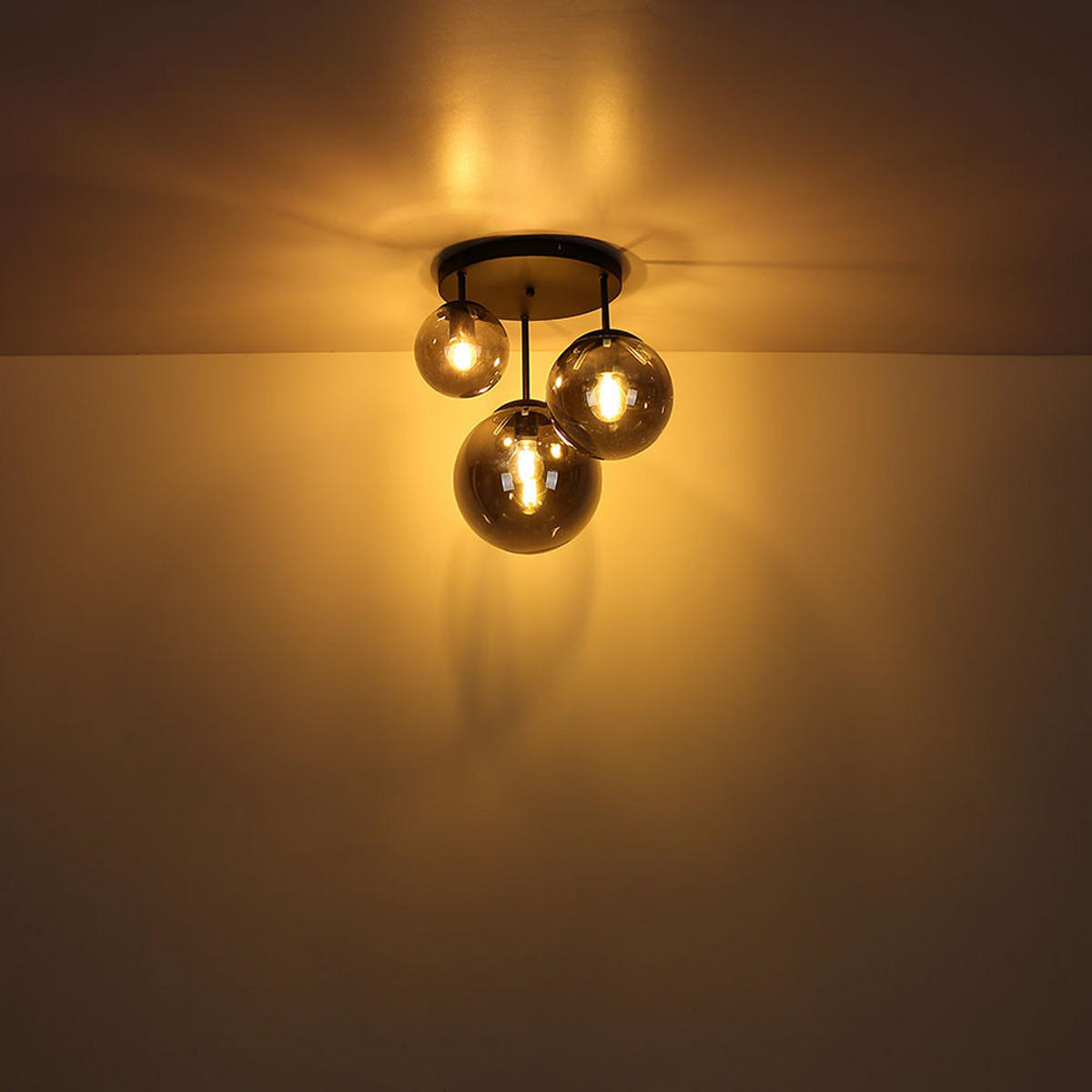 HÄNGELEUCHTE Metall Glas Schwarz Matt 3 Flammig - Schwarz, Glas (52/52/80cm) - Globo Lighting