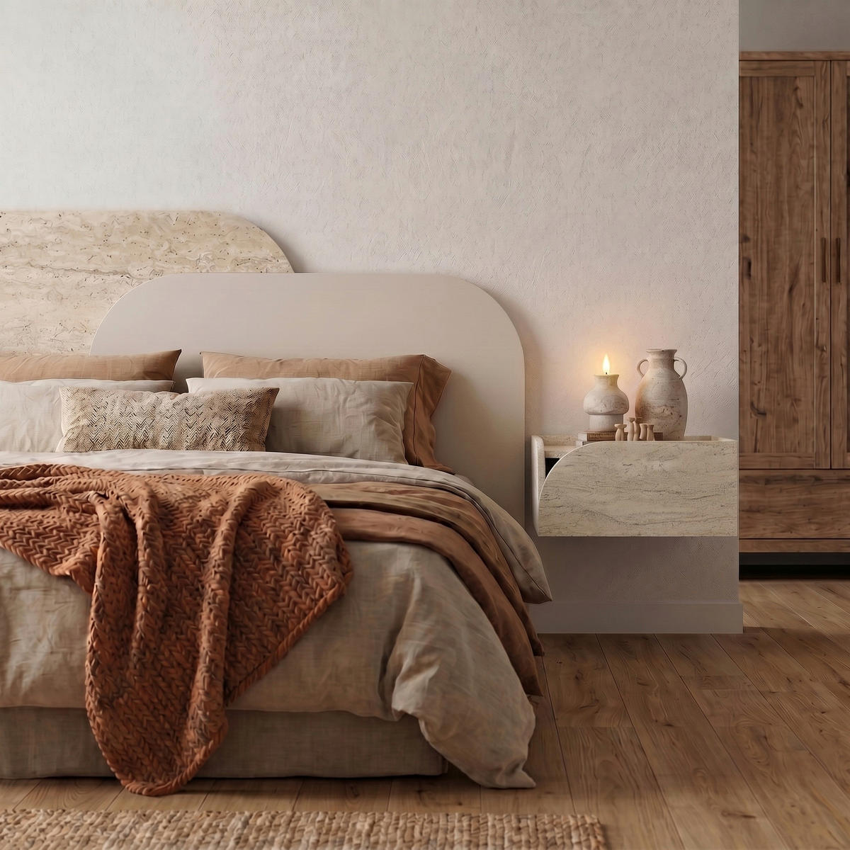 NACHTTISCH Rove Rechts Travertin 45/33,6/22 cm - Beige, Holzwerkstoff (45/22/33.6cm) - Decortie
