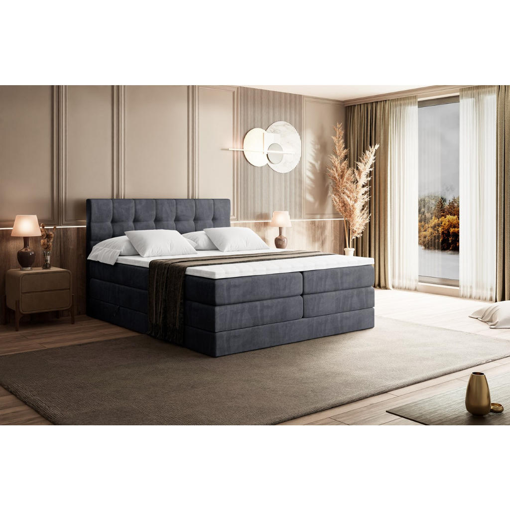 Thumbnail - Altdecor Boxspringbett, Dunkelgrau, Holzwerkstoff, Höhe ca. 38 cm, 180x200 cm, Schlafzimmer, Betten, Boxspringbetten