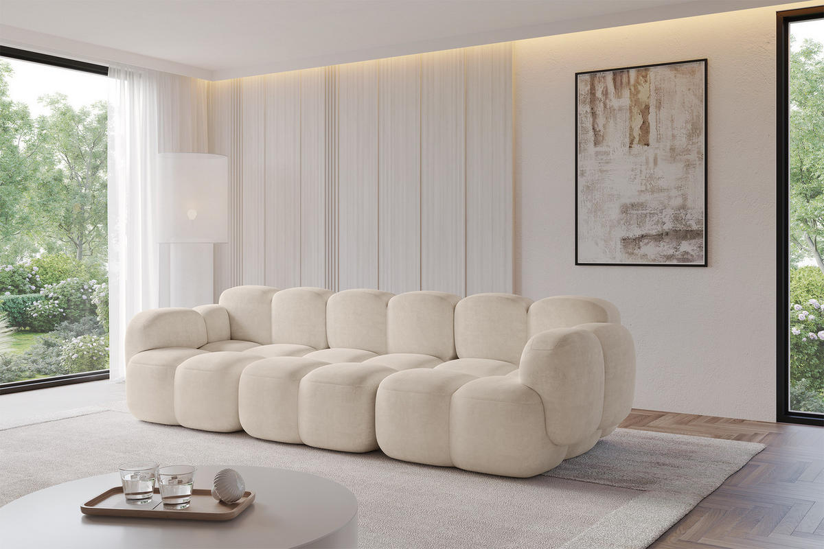 3-SITZER modulares Sofa Miko-S2 300x118x75 cm Beige Velours - Ecru/Schwarz, Holzwerkstoff/Kunststoff (300/75/118cm) - ALTDECOR