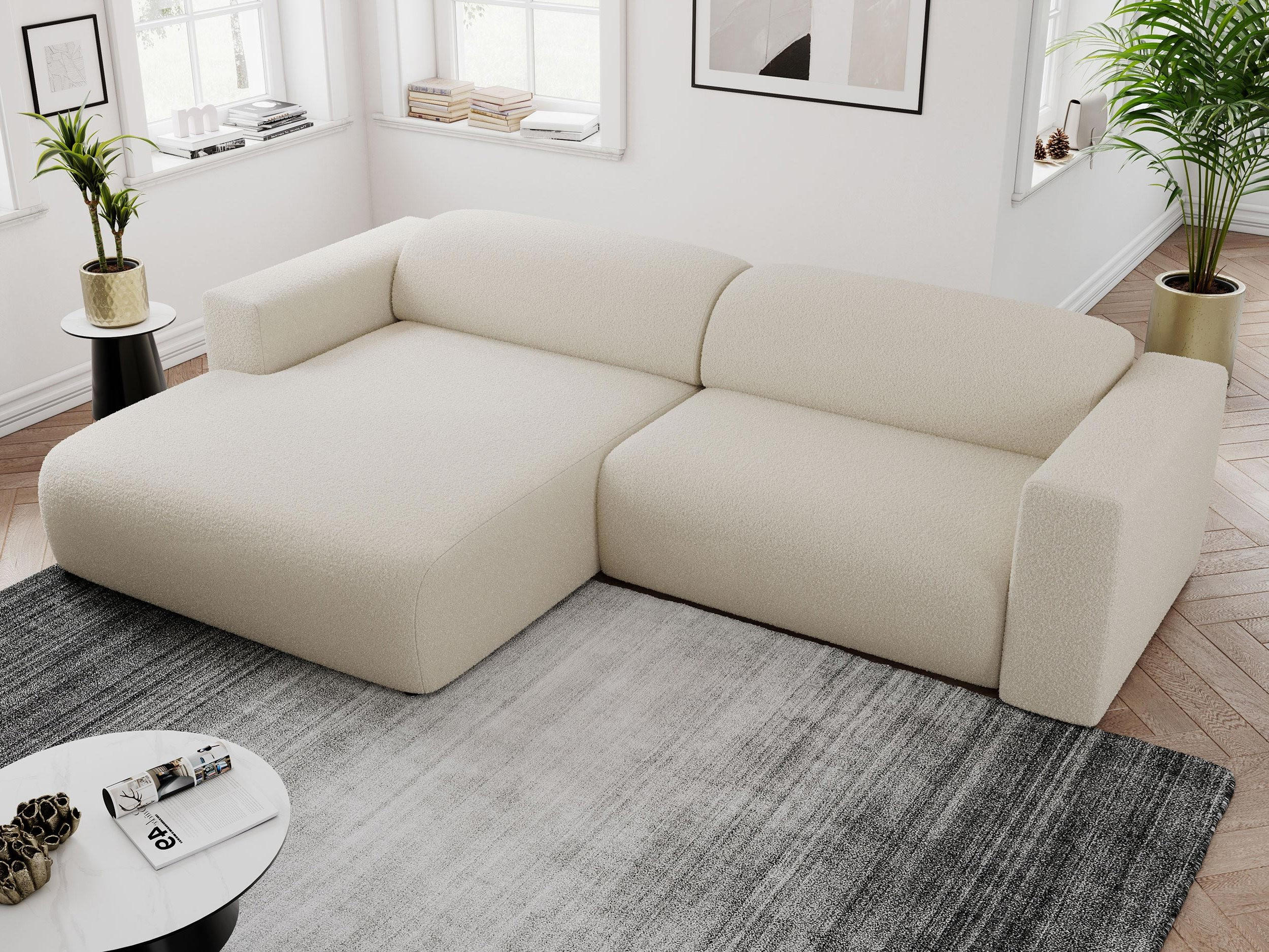 ECKSOFA PASADENA Beige Bouclé - Links Seite - Beige/Schwarz, Kunststoff/Textil (288/180cm) - MKS