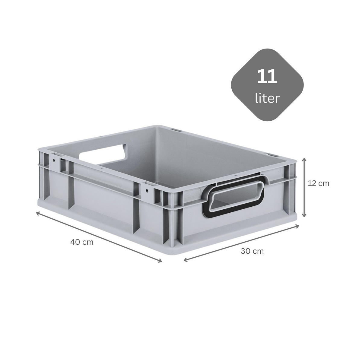 EUROBOX NextGen Color 12x30x40 cm 11 Liter Griffe schwarz offen, Grau - Schwarz/Grau, Kunststoff (30/12/40cm) - PROREGAL