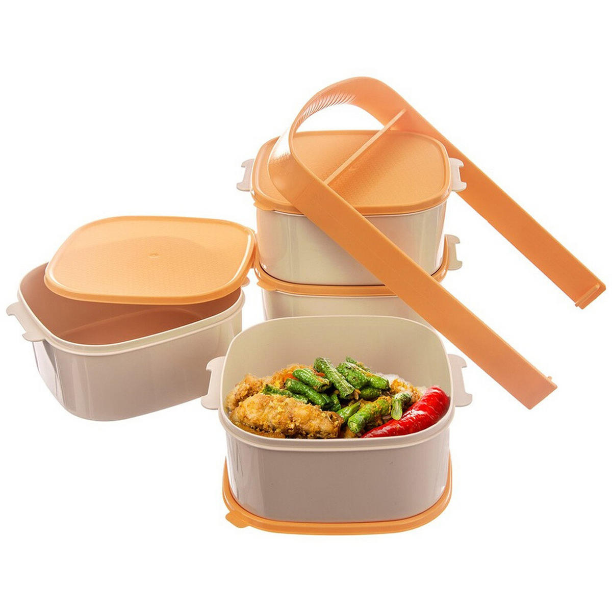 LUNCHBOX 4-stöckige aus Kunststoff 4 x 1,15 l - Orange, Kunststoff (15/31/15cm) - Orion 