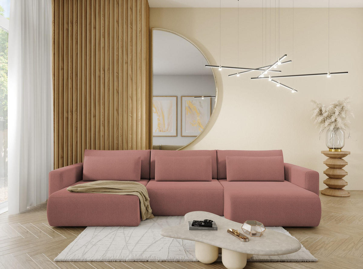 ECKSOFA mit Schlaffunktion U Rosa - Pink, Textil (340/149cm) - Furnisell