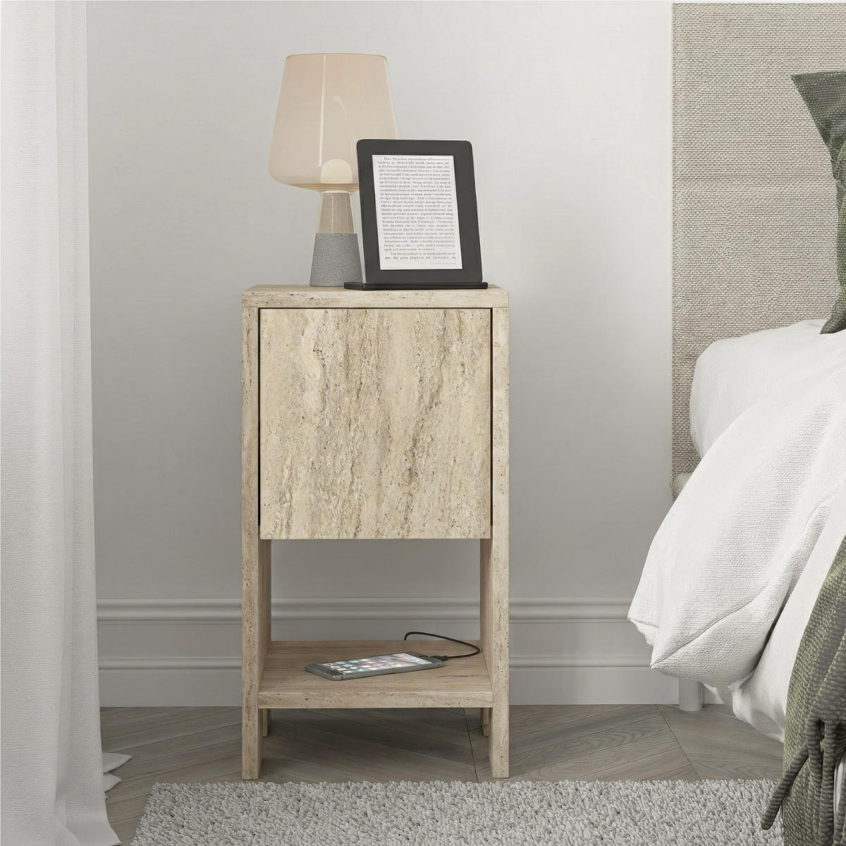 NACHTTISCH Ema Travertin 30/30/55 cm - Beige, Holzwerkstoff (30/55/30cm) - Decortie