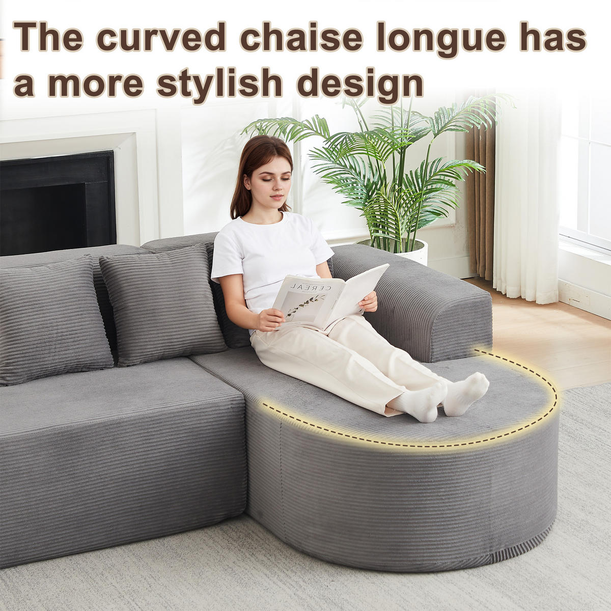 ECKSOFA 220/155/70 cm Grau Cord mit 3 Kissen, Rechte Seite - Grau, Textil (220/155cm) - Oxeza