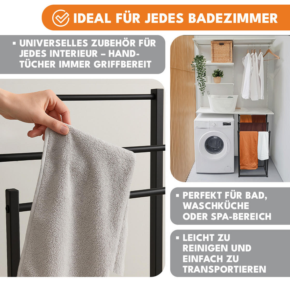 HANDTUCHHALTER ohne Bohren - Schwarz, Metall (44/87/21cm) - KRUMAD