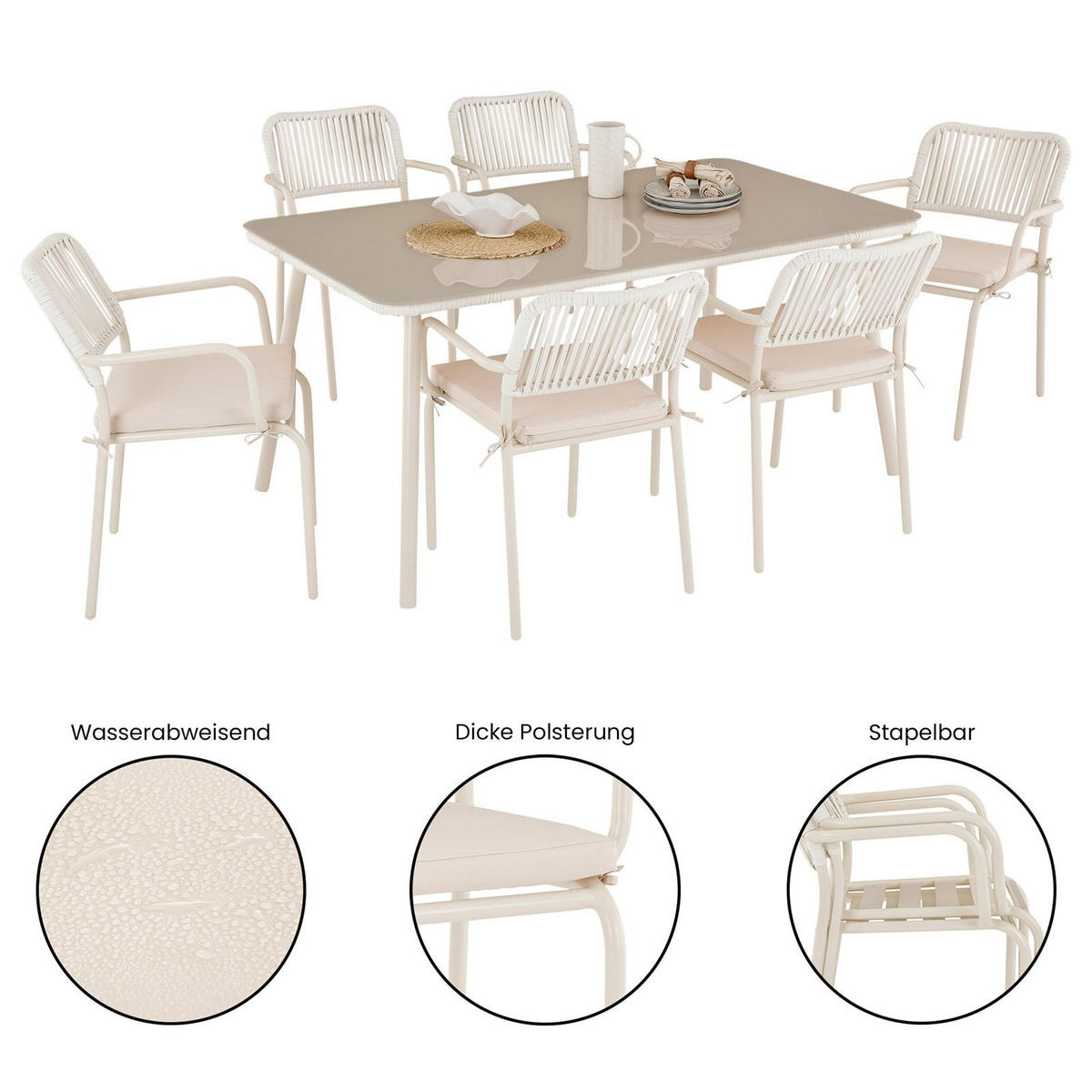 GARTENMÖBEL SET VOLONTE - Beige, Glas/Metall - IDIMEX