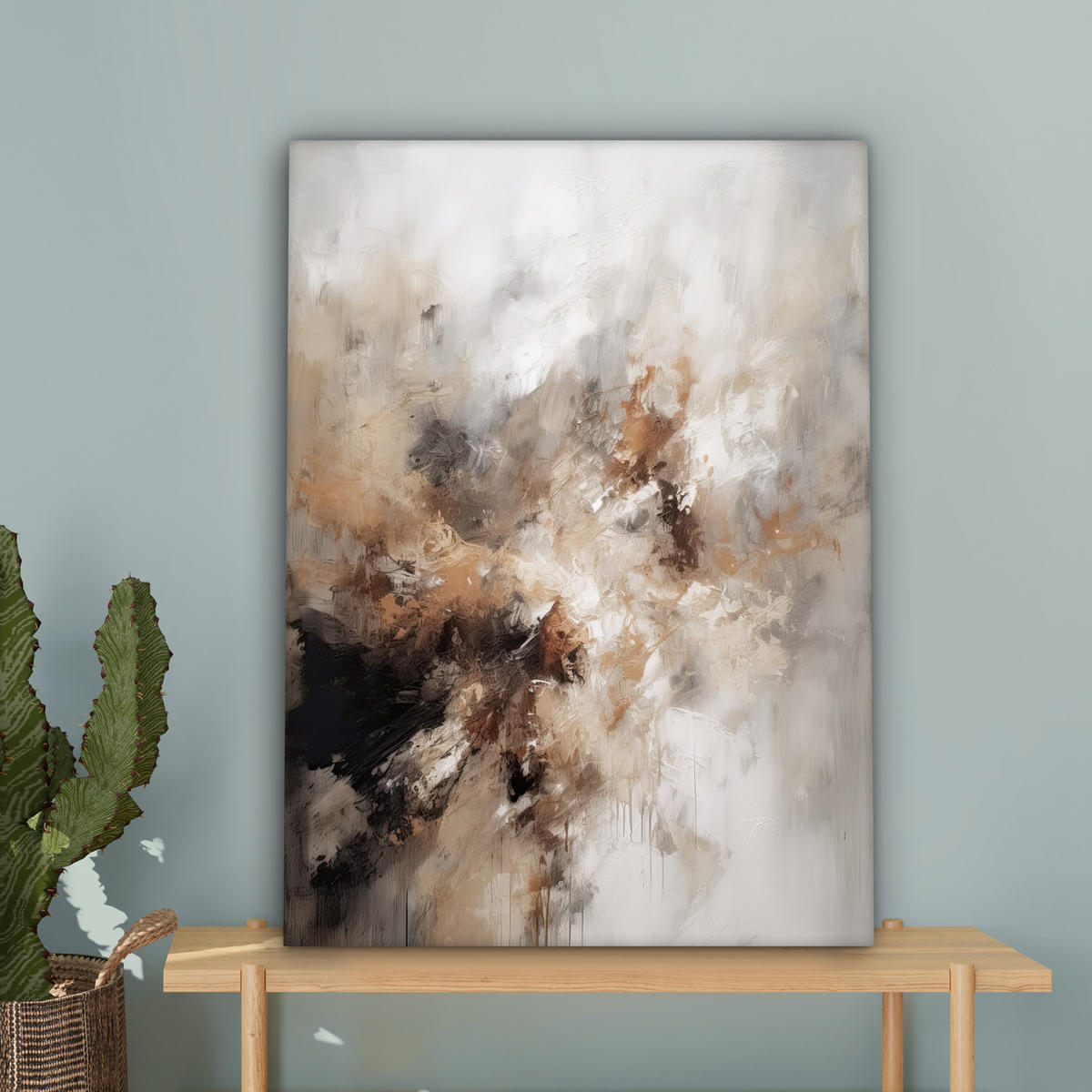 LEINWANDBILD - Farbe - Abstrakt - Beige - Kunst - 60x80 - Gemälde - Greige, Textil (60/80cm) - MuchoWow