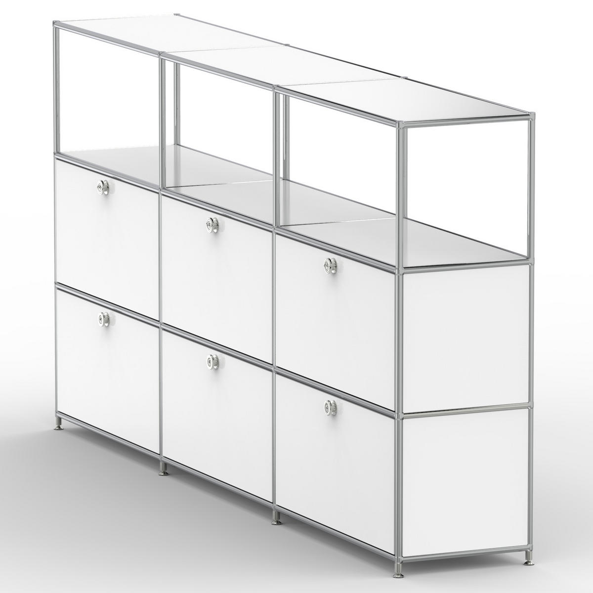 HOCHSCHRANK, 3 offene Fächer, 6 Klappen, Breite 227 cm, Signalweiß - Chromfarben/Silberfarben, Metall (40/118/227.2cm) - Versee