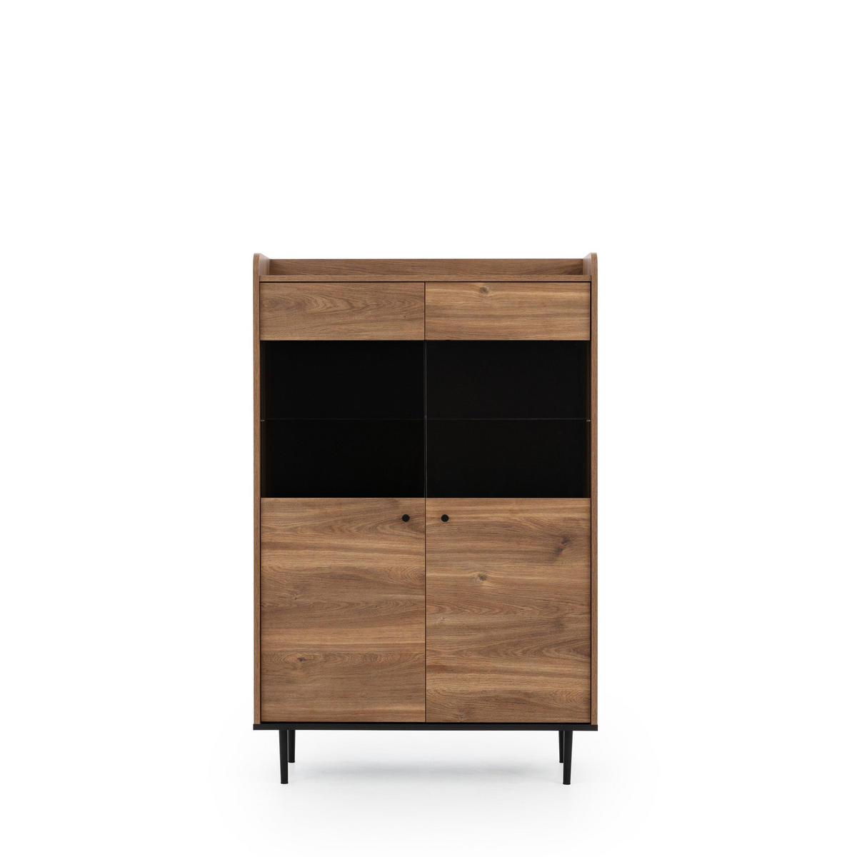 STANDVITRINE Nero 90/40/140 mit Metallfüße - Hellbraun/Schwarz, Glas/Holzwerkstoff (90/140/40cm) - Ravio