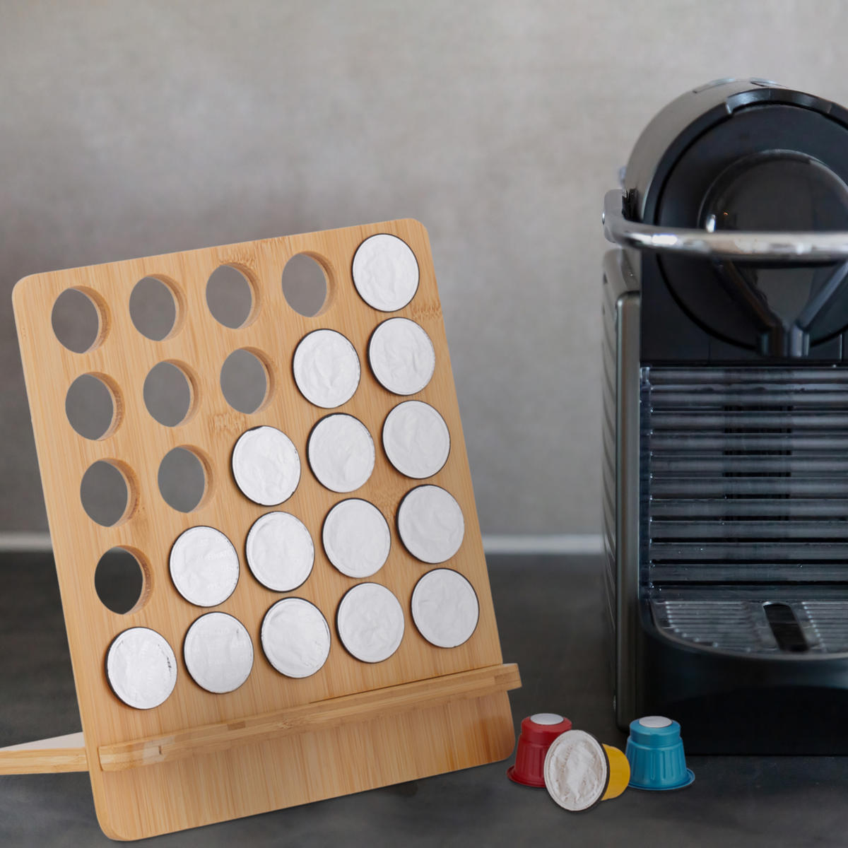 KAPSELHALTER - Hellbraun, Holz (22/24.5/13cm) - Relaxdays