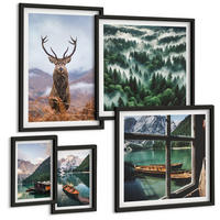 BILDER SET 5er Set - 50x50 cm & 20x30 cm & 40x60 cm Schwarzer Rahmen - Nebel auf dem Bergsee, Bootsfahrten, Nebel - Schwarz, Kunststoff (40/60cm) - TULUP