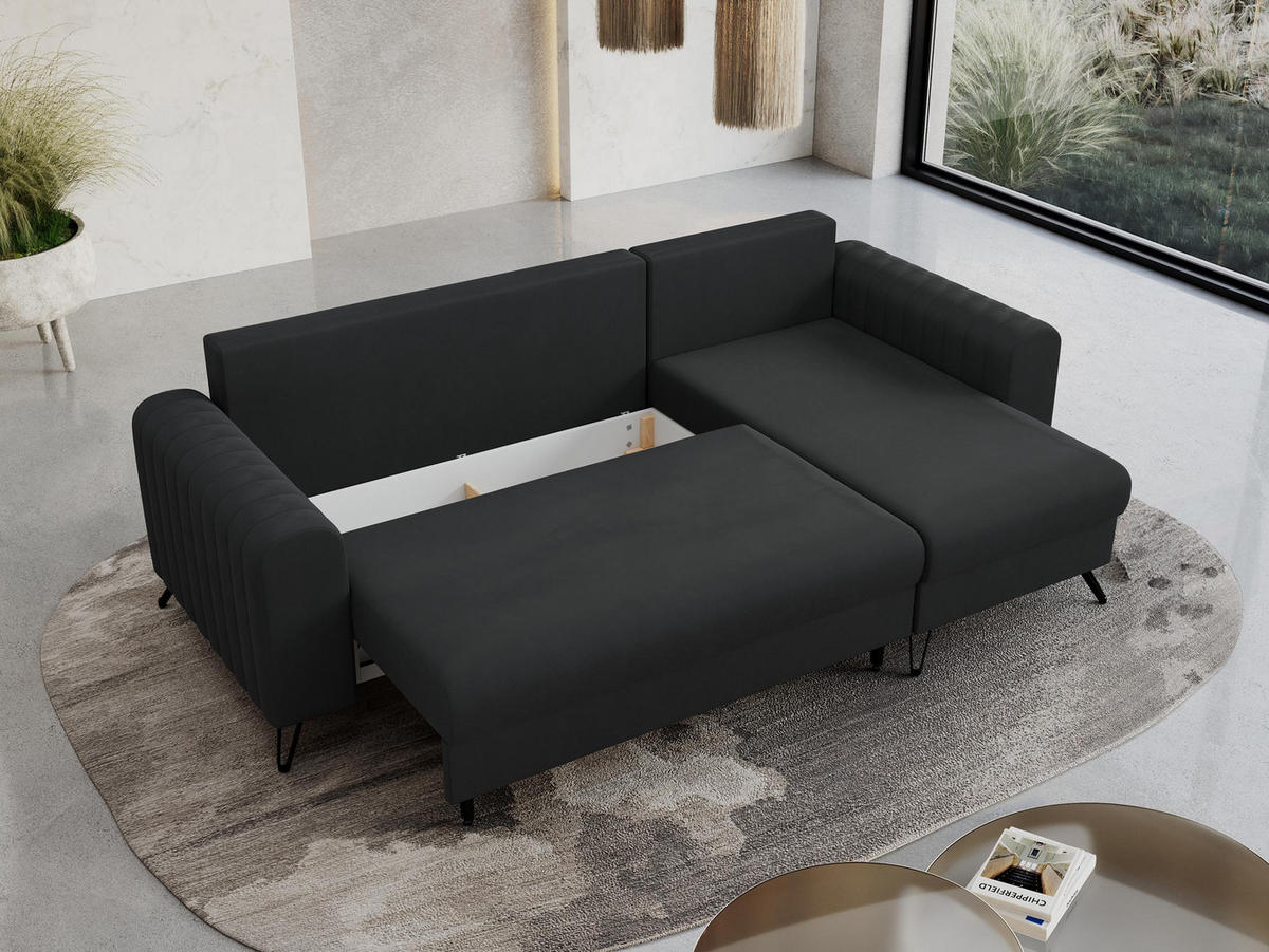 ECKSOFA Axel Samt Dunkelgrau - Dunkelgrau/Schwarz, Textil/Metall (242/140cm) - MKS