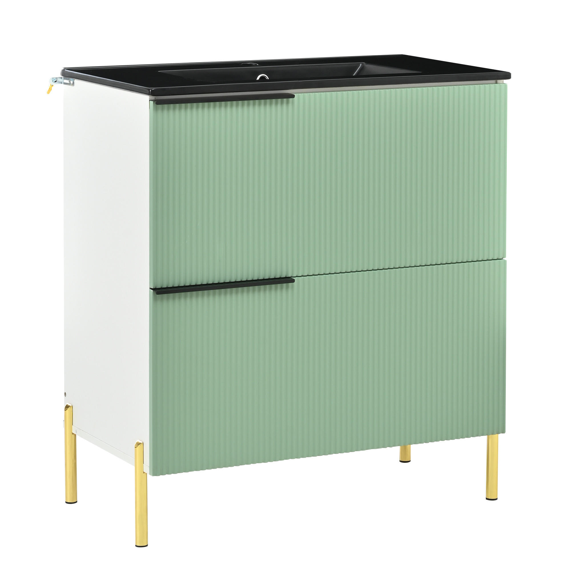 Modfu KOUPELNOVÁ skříňka s umyvadlem z MDF 81x47x90 cm zelená s keramickým umyvadlem, zásuvkami a kovovými úchytkami