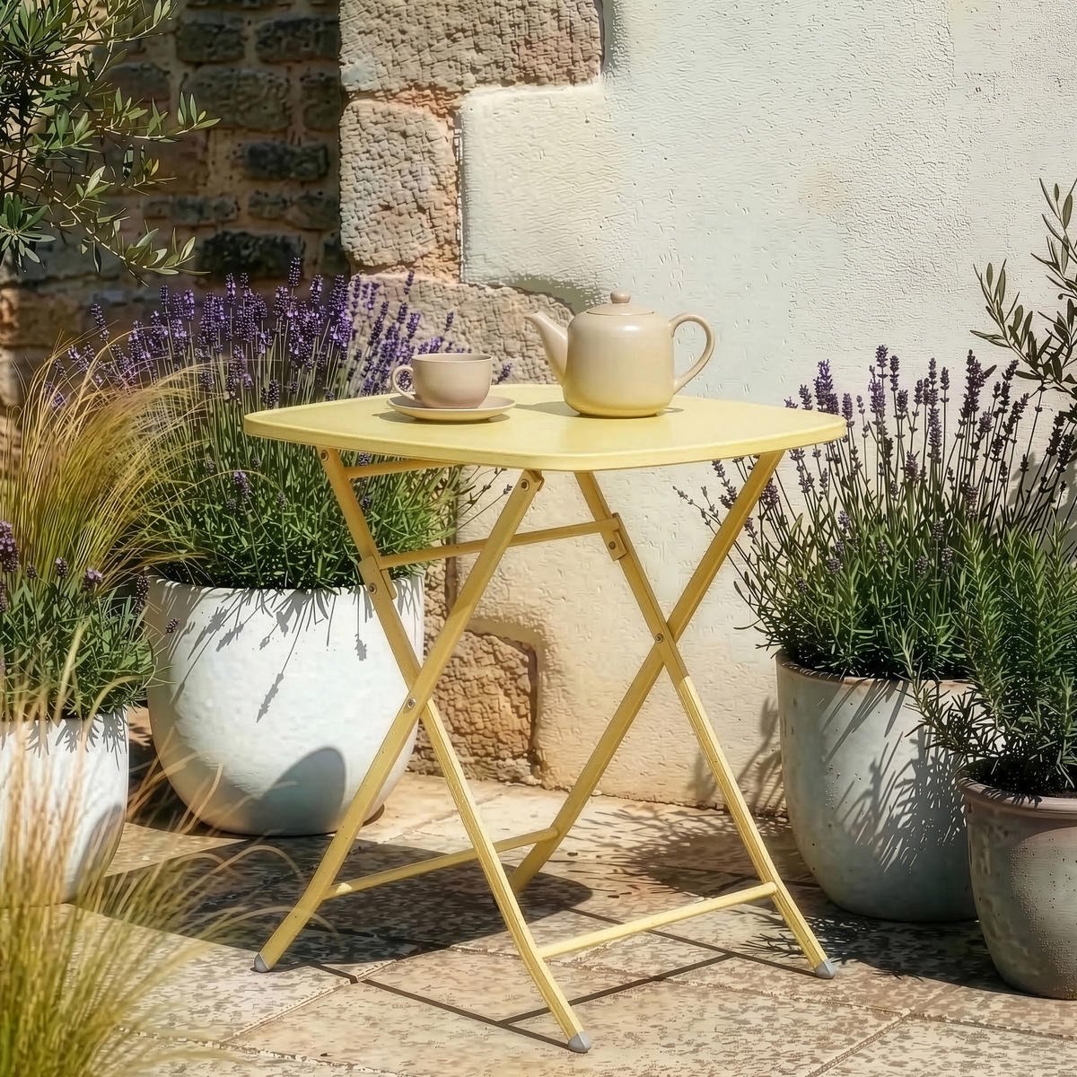 GARTENKLAPPTISCH Sande - Gelb, Metall (70/70/71cm) - [en.casa]