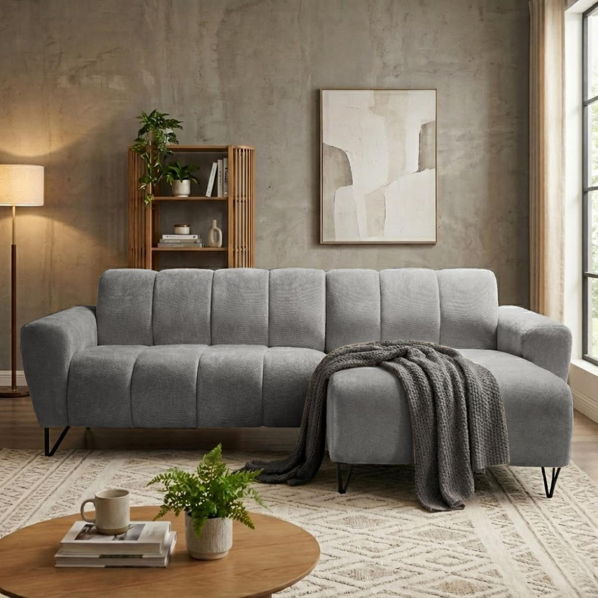 ECKSOFA Volare Mini ohne Schlaffunktion grau rechts, Vega-Stoff - Schwarz/Grau, Textil/Metall (256/165cm) - Beautysofa