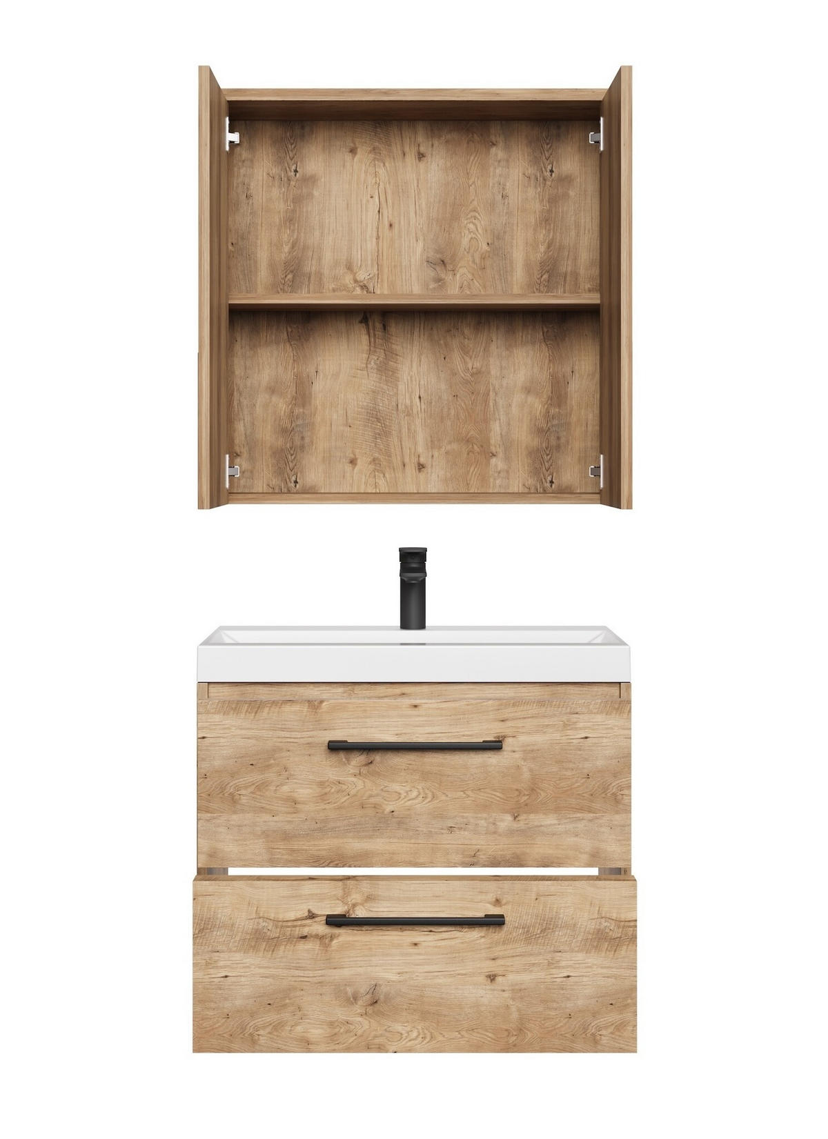 BADMÖBEL-SET Florence 3 Teile Kastanien Eiche - 60 x 35 x 51 cm - Kastanienfarben/Eichefarben, Holz (60/53/35cm) - Badplaats