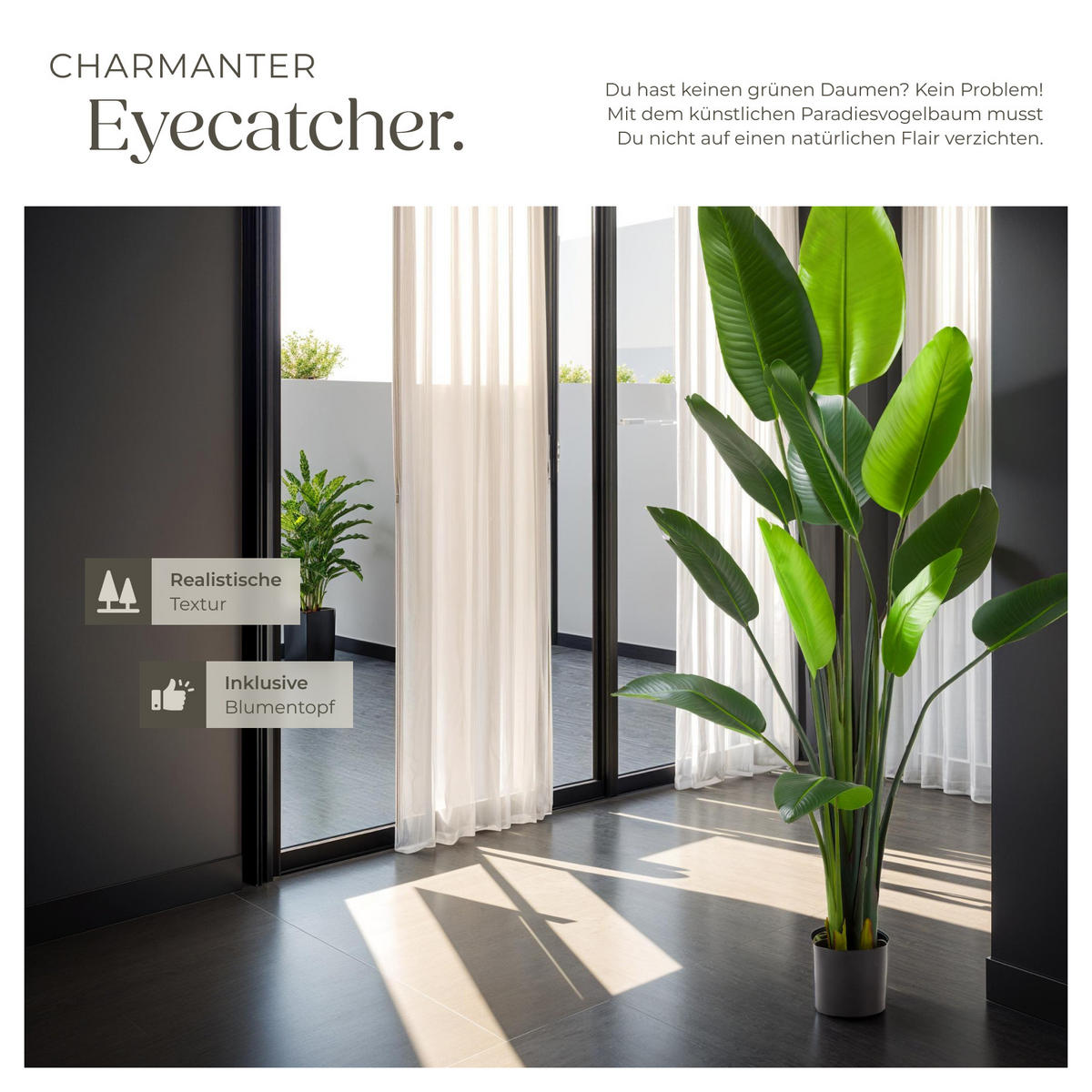 KÜNSTLICHER-PARADIESVOGELBAUM Tropic,stabiler Kunststoff-Blumentopf,grün - Grün, Kunststoff (180cm) - tectake