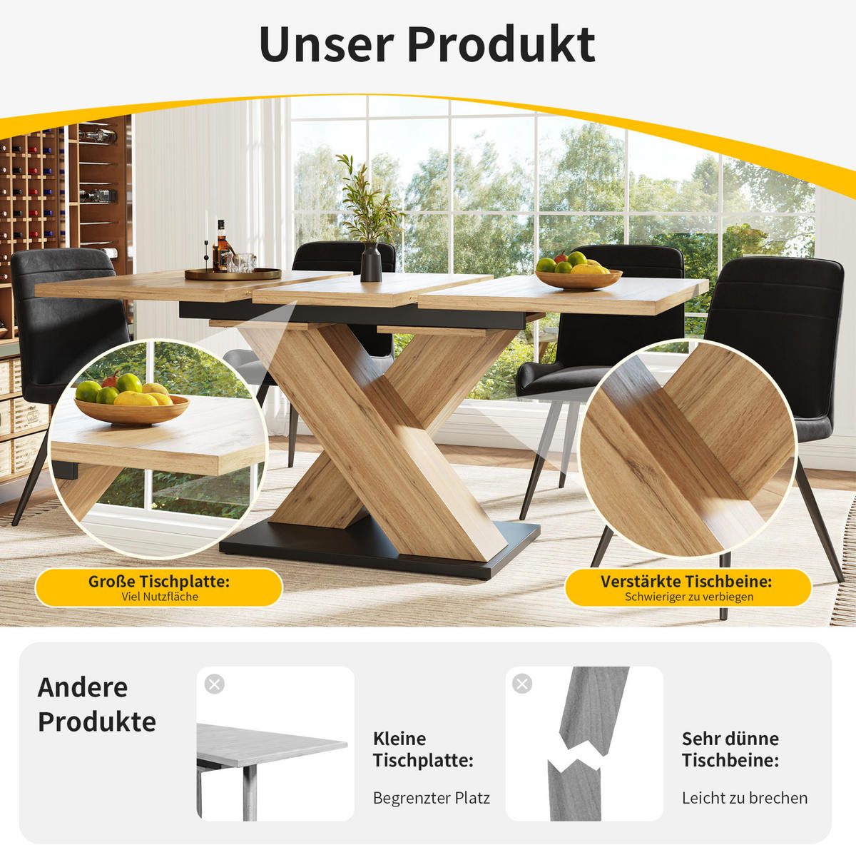 ESSTISCH, MDF mit Auszug (Teleskop), 119-158,5/80/75 cm, Naturfarben - Naturfarben, Holzwerkstoff (119/80/75cm) - Redom