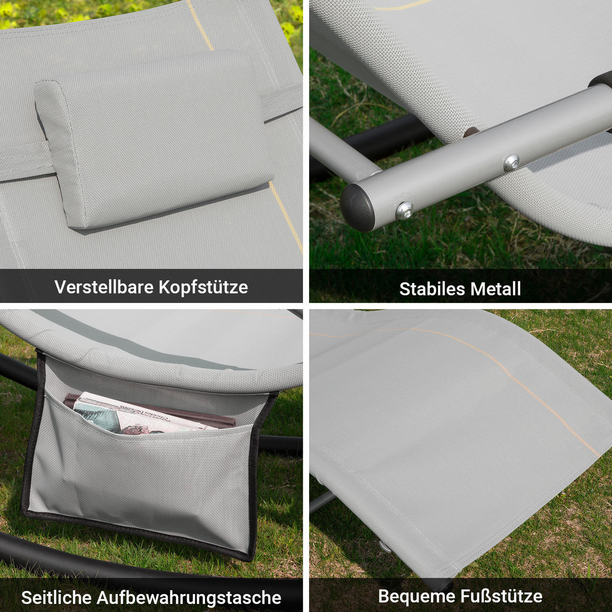 SONNENLIEGE Hellgrau - Grau, Metall (63/83/150cm) - SoBuy