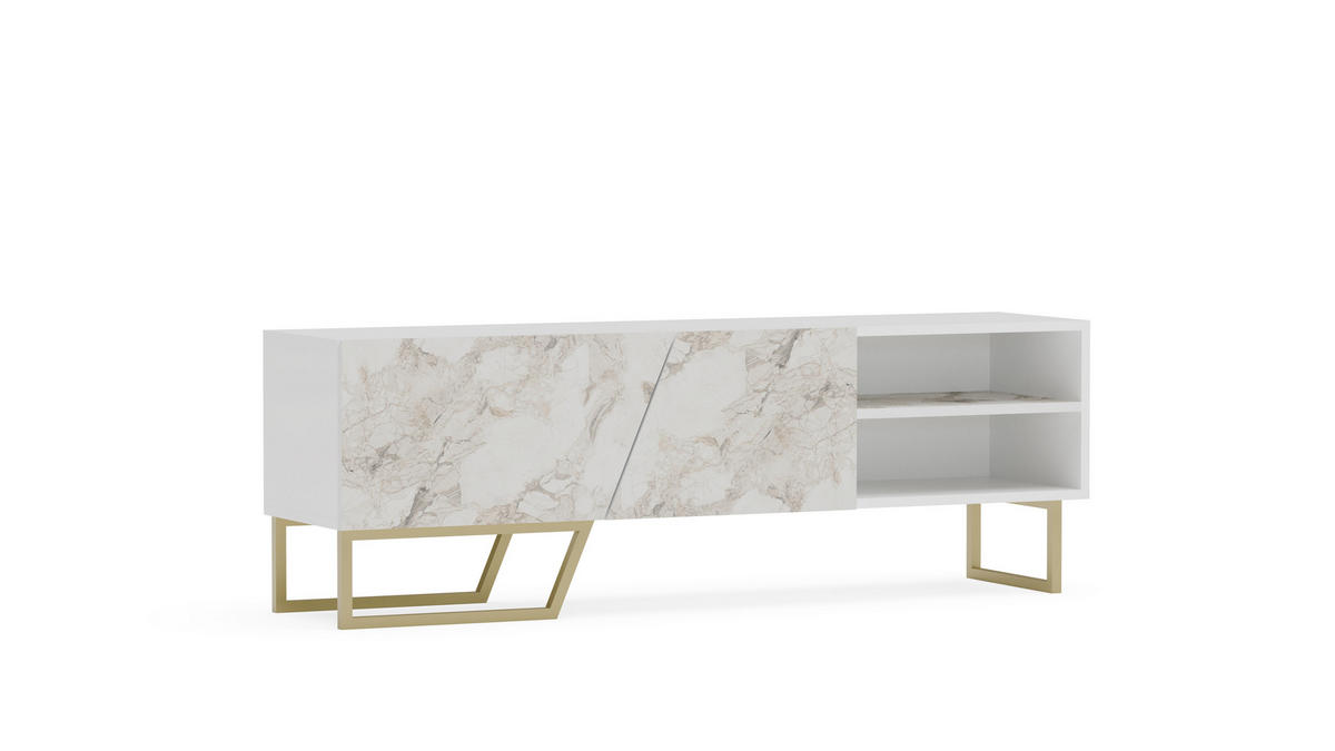 TV-ELEMENT Denasse Weiß Gold - Goldfarben/Weiß, Holzwerkstoff (150/50.5/35cm) - Decorotika