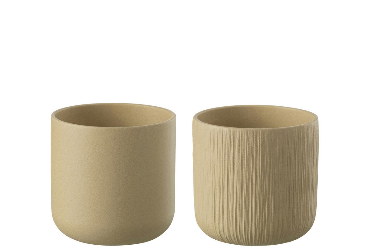 BLUMENTOPF GEN - Keramik - Beige - L - 2er Set - Ø 18,5 cm - Beige, Keramik (18.5/18cm) - J-Line