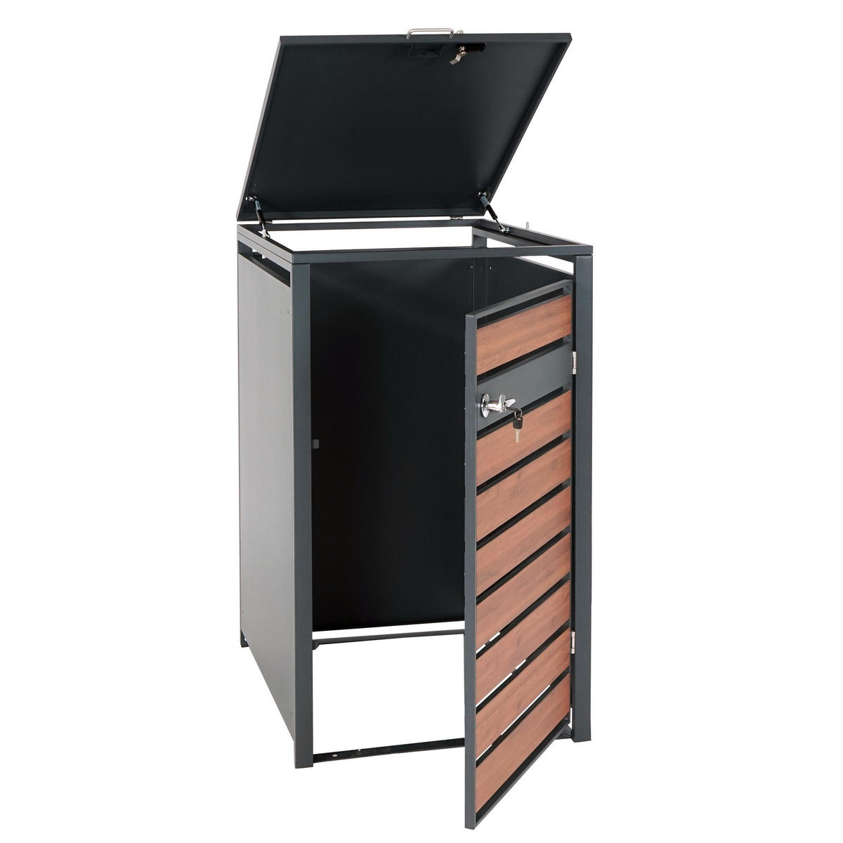 MÜLLTONNENBOX 1er 117x68x80cm Anthrazit Kirsche-Holzoptik Dunkelbraun - Kirschbaumfarben, Metall (68/117/80cm) - PROREGAL