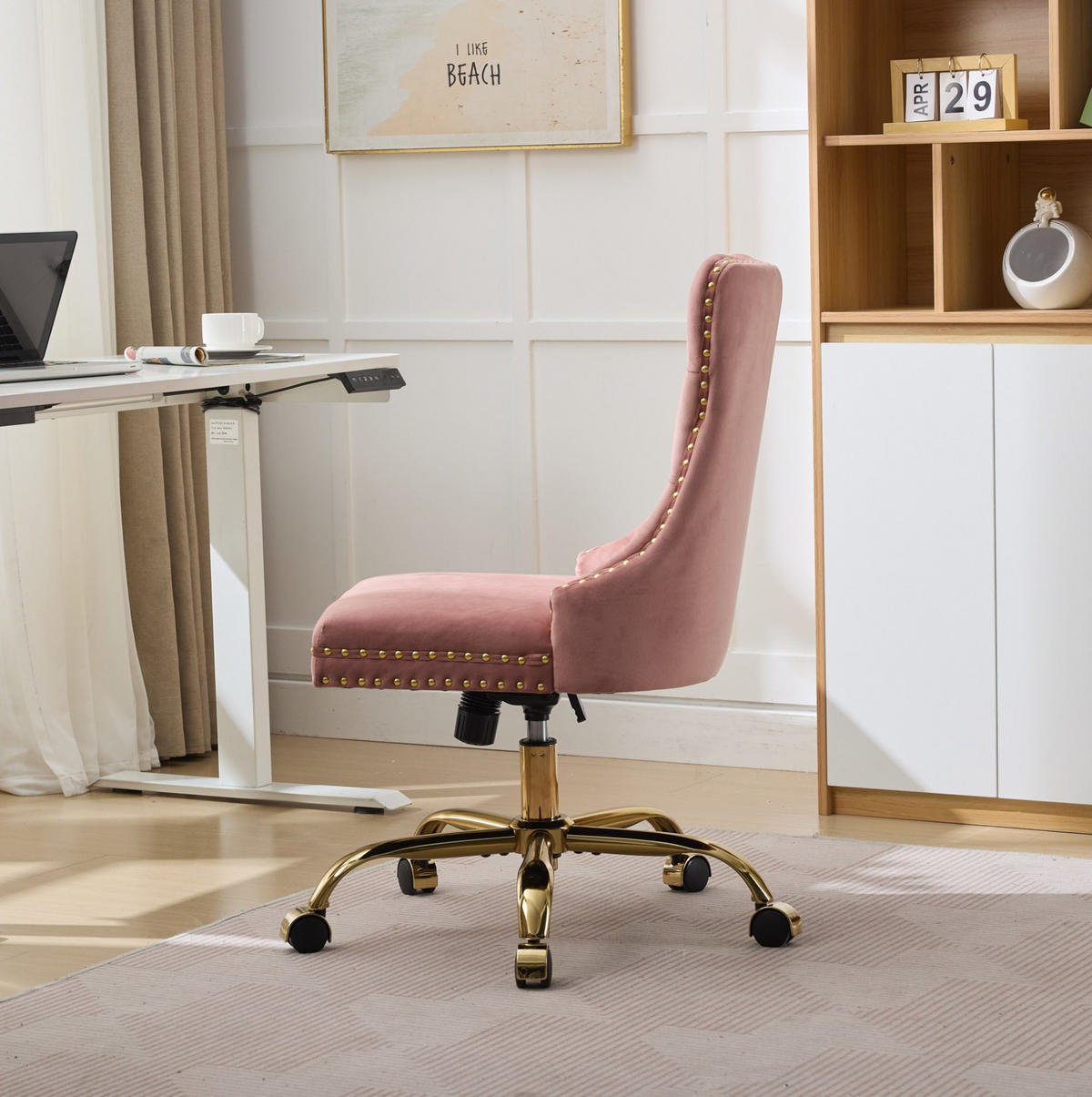 BÜROSTUHL Samt Pink mit goldfarbenem Metallgestell - Pink, Metall (50/98/63cm) - Meubliv