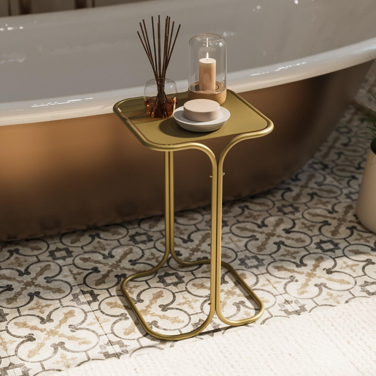 BEISTELLTISCH mit rechteckiger metallplatte 30/30/52 cm - Goldfarben, Metall (40/30/52cm) - Calicosy