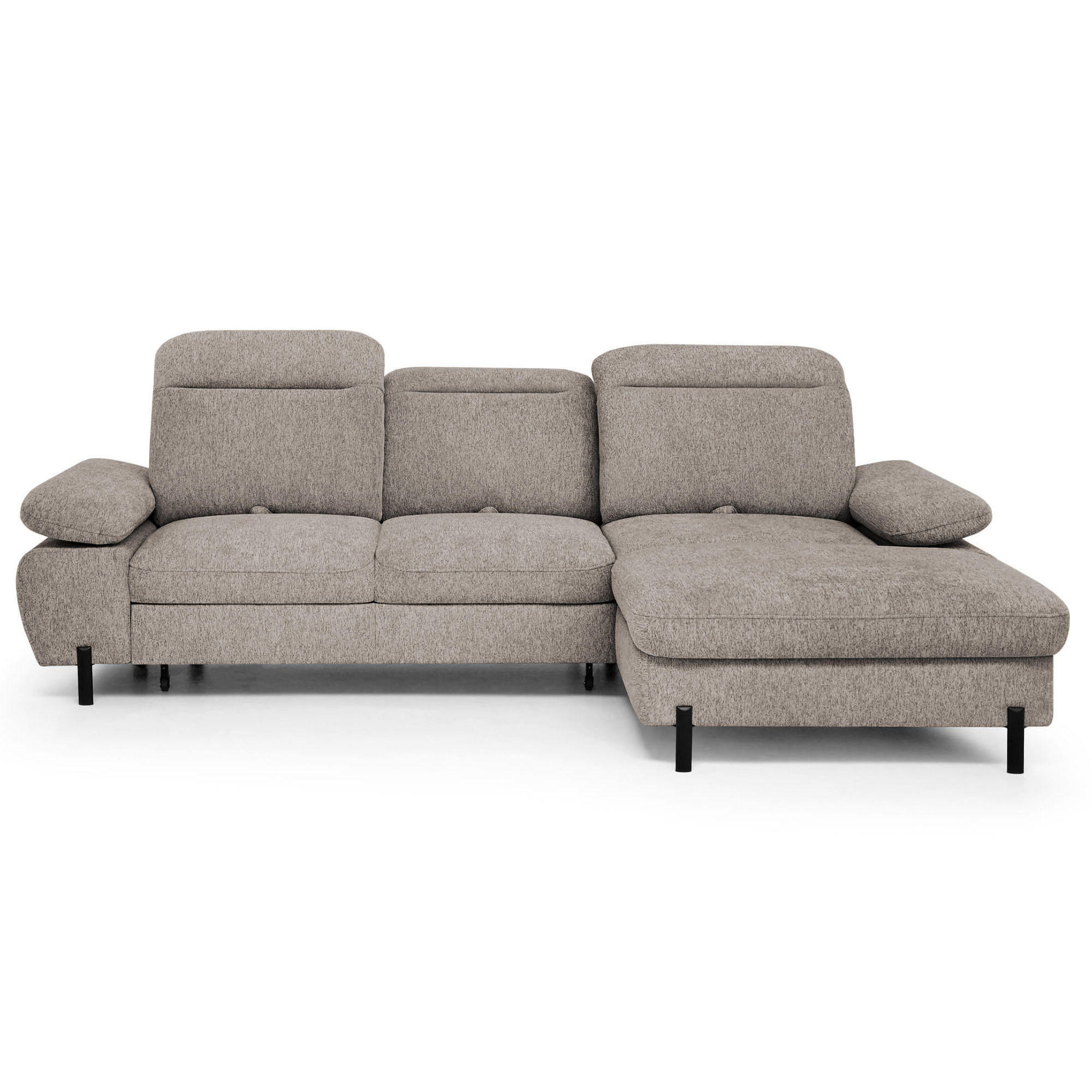Beautysofa ROZKLÁDACÍ ROHOVÁ SEDACÍ SOUPRAVA Sora Mini s nastavitelnými opěrkami hlavy a funkcí spaní, žinylková látka, světle hnědá, pravá