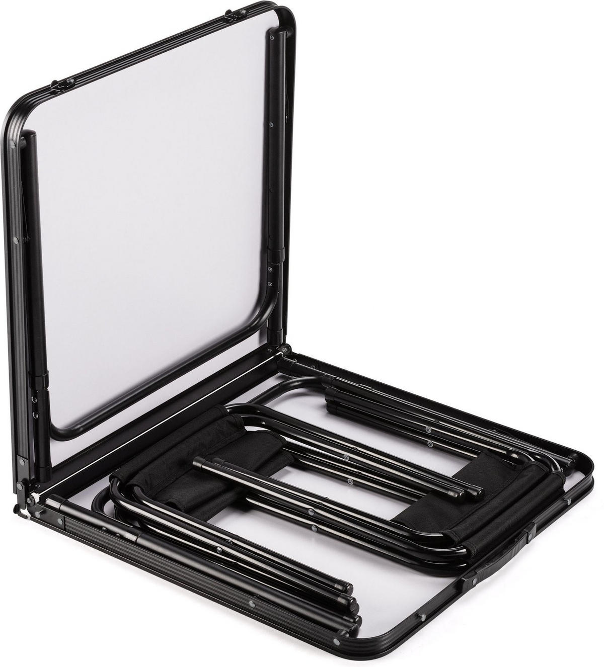 GARTENSET Tisch und 4 Stühlen, 120/60 cm, Höhenverstellbar - Schwarz/Braun, Metall - Outtec