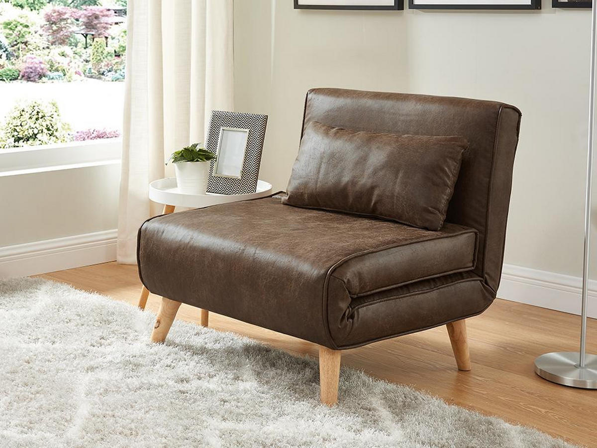 FUTONSESSEL - Microfaser - Vintage Look - Braun - POSIO - Braun, Textil (78/75/74cm) - Vente-Unique