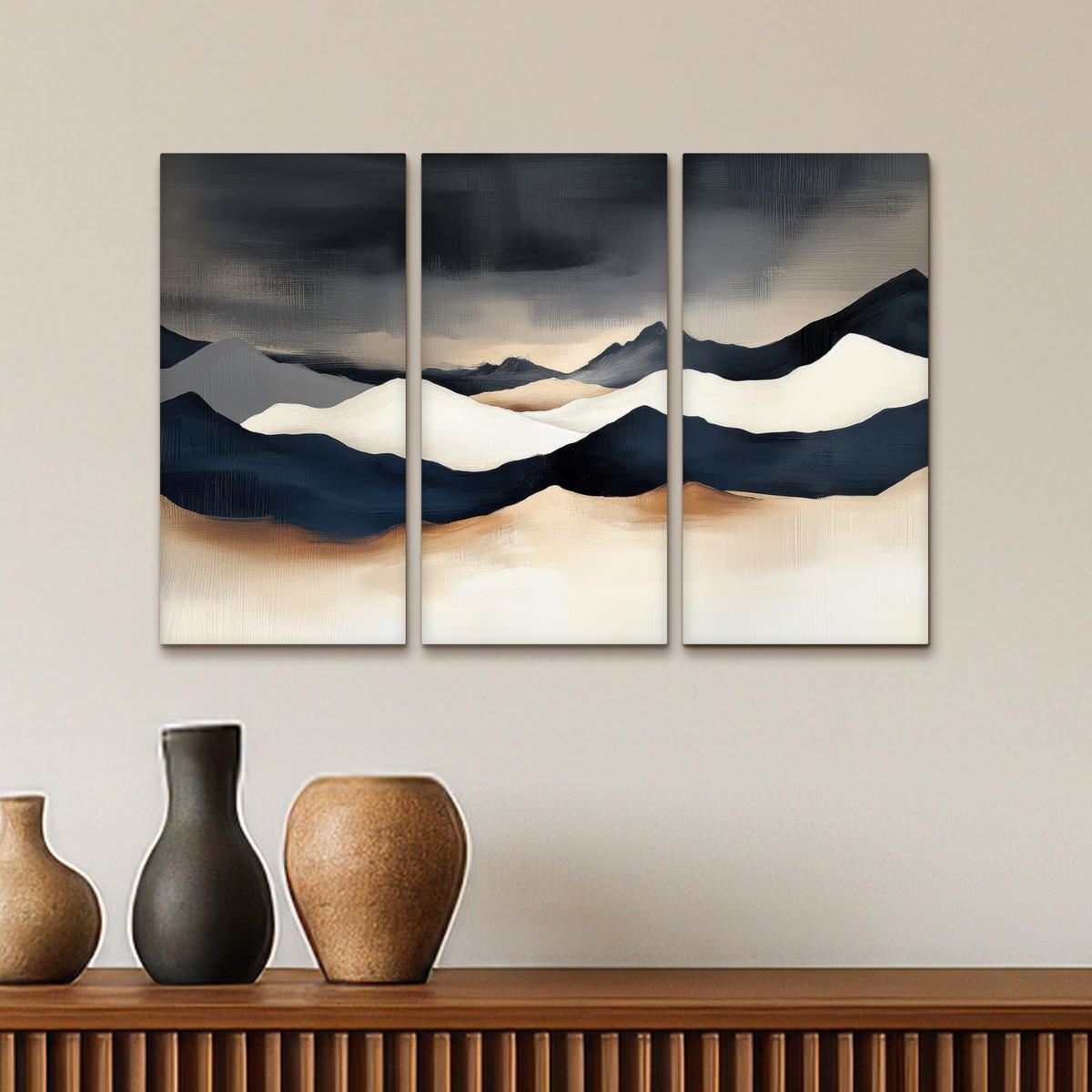 LEINWANDBILD 3er Set Landschaft - Abstrakt - Modern 60x40 cm - Dunkelblau, Textil (60/40cm) - MuchoWow
