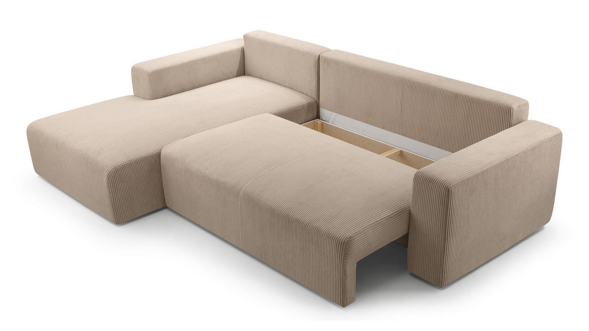 ECKSOFA L Form Catea Beige 279/145/84 cm Links mit Schlaffunktion - Beige/Schwarz, Kunststoff/Textil (145/279cm) - AX Living