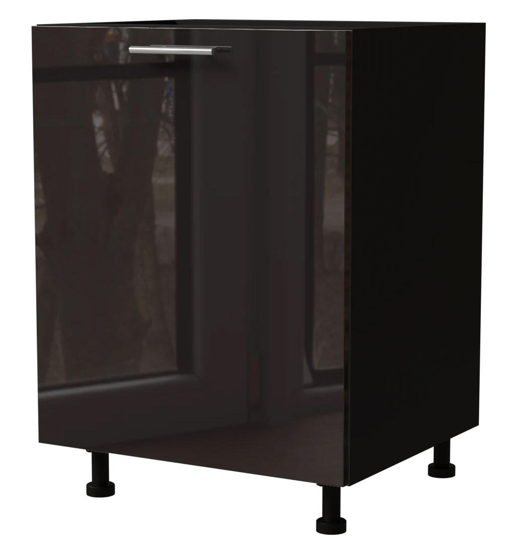 Feldmann-Wohnen Küchenunterschrank Schwarz Hochglanz, Schwarz 60x82x50 cm