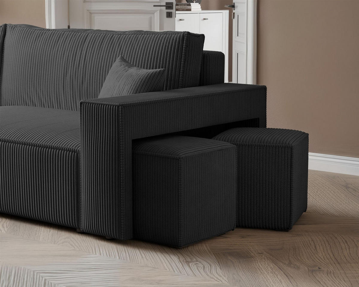ECKSOFA Adara Inkl. Hocker - Schwarz, Holzwerkstoff/Textil (262/145cm) - Fun Möbel