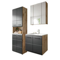 BADMÖBEL-SET 3-teilig schwarz matt, Nox Eiche, Badkombination 135 cm inklusive Waschbecken - Eichefarben/Schwarz, Glas/Holzwerkstoff (135/185/46cm) - Inn.Furn