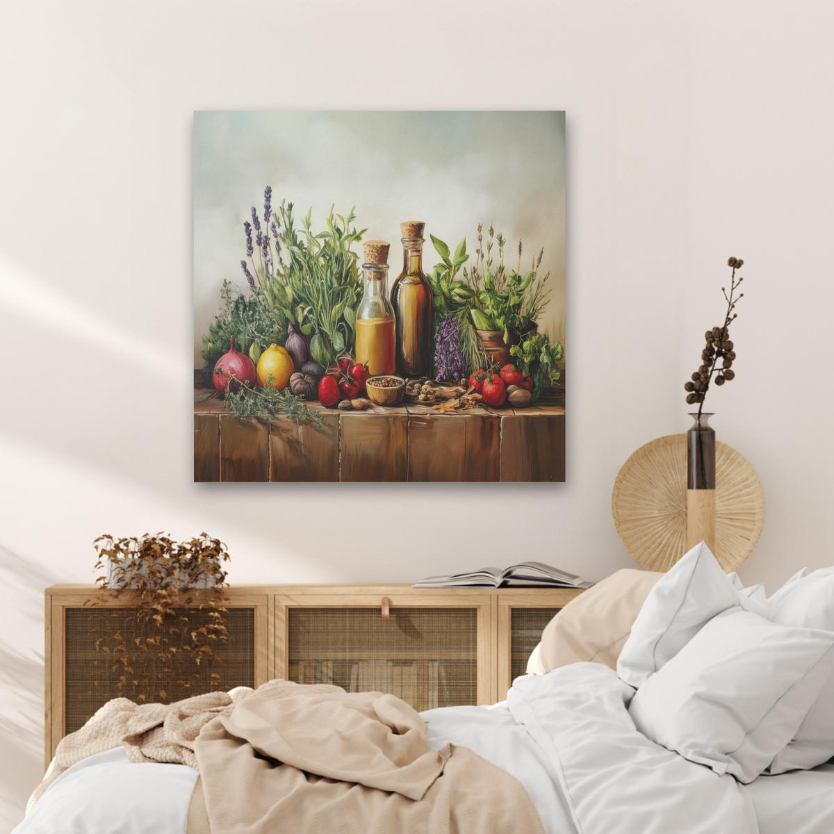 AKUSTIKBILD Stilleben - Kräuter - Gewürze - Früchte - Farbenfroh Akustikpaneele 80x80 cm - Grün, Kunststoff (80/80/0.9cm) - MuchoWow